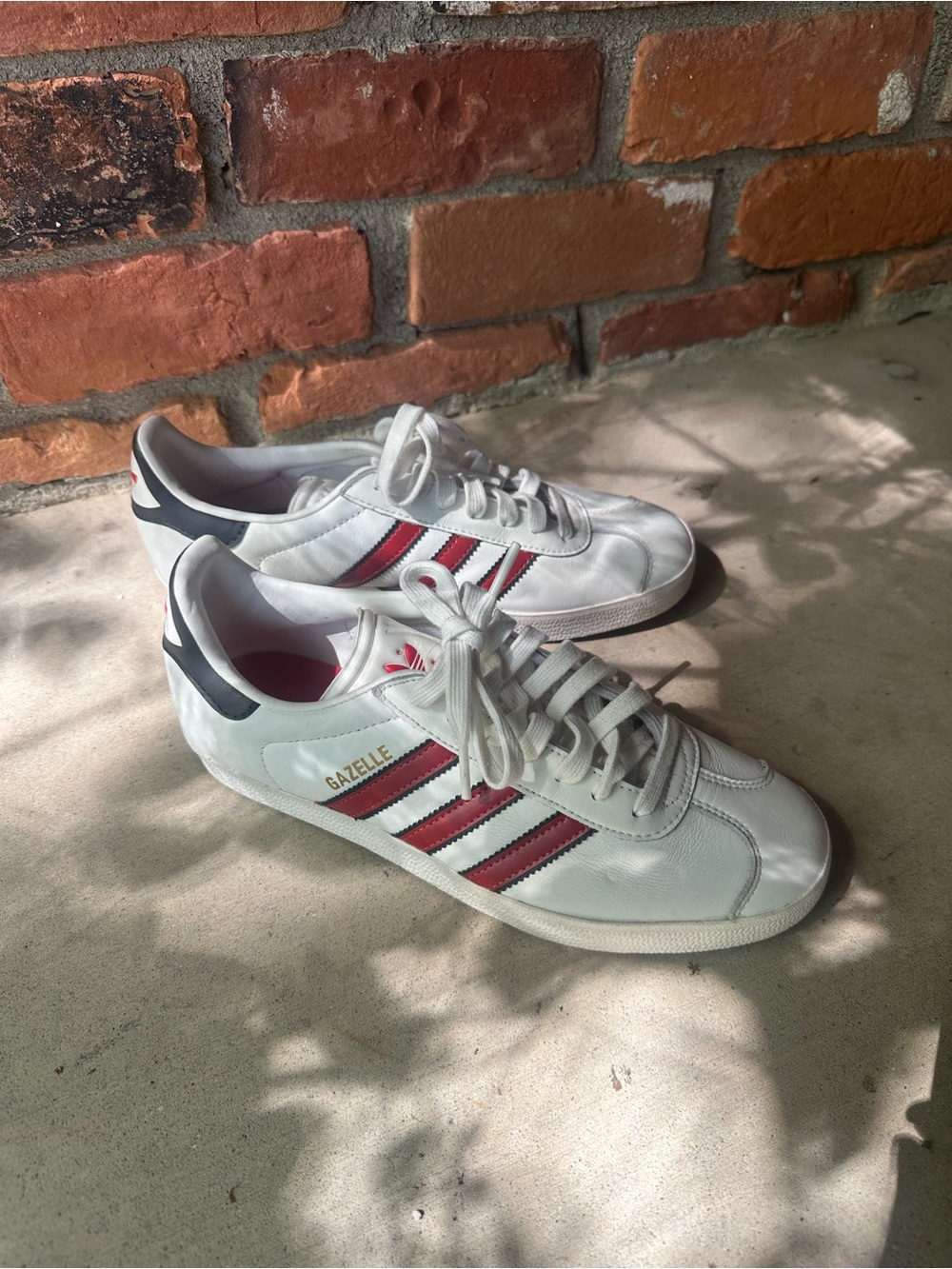 adidas gazelle White Sneakers with Red Stripes and Black Heel